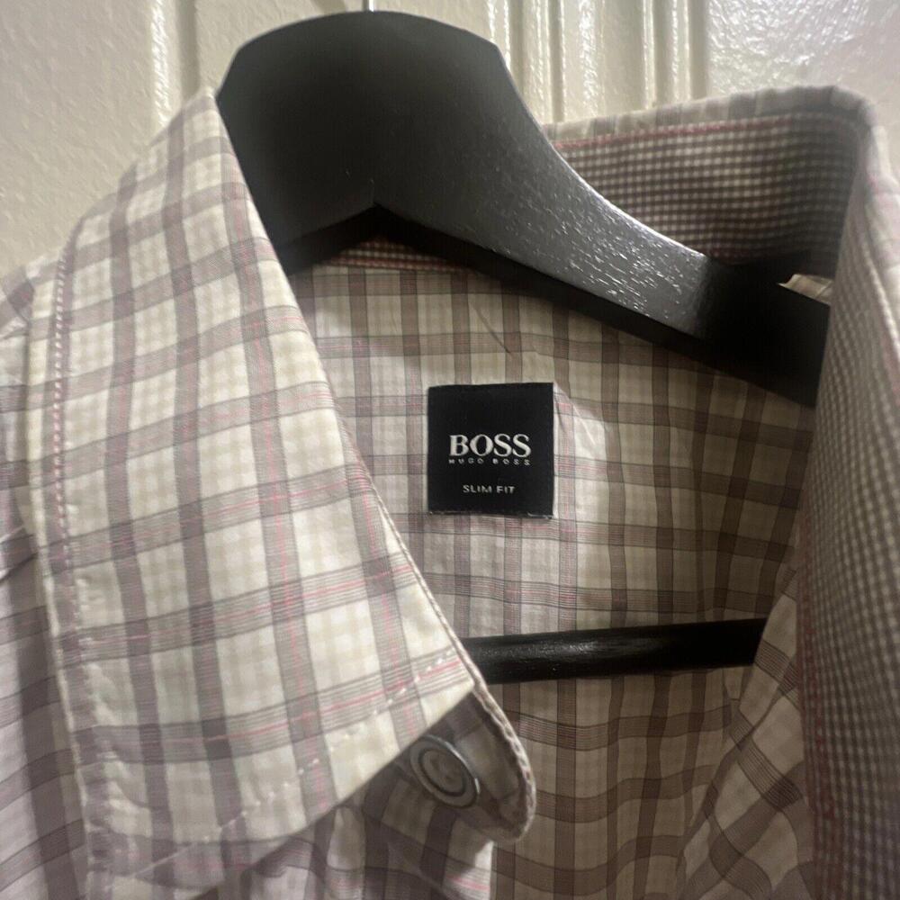 Boss Hugo Boss Slim Fit Button Down Sz M Geometric Print Dress Shirt‎ Preppy